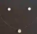 Set Conjunto Collar Nylon Aros Punto De Luz Plata 7mm Amor