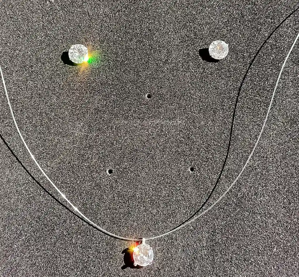 Set Conjunto Collar Nylon Aros Punto De Luz Plata 7mm Amor