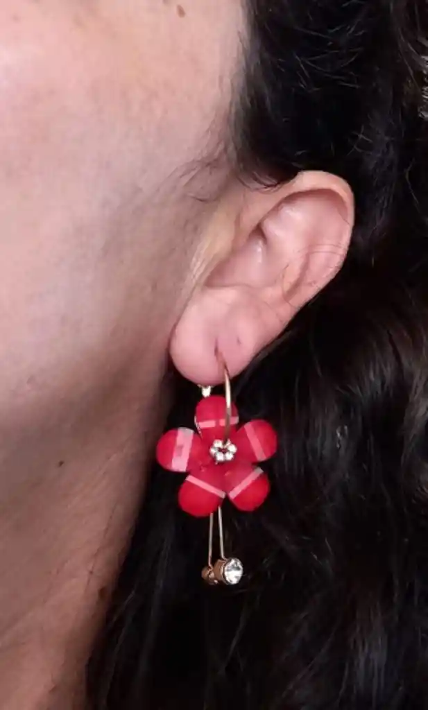 Aro Flor Coreana Cristal Pendientes Rojo