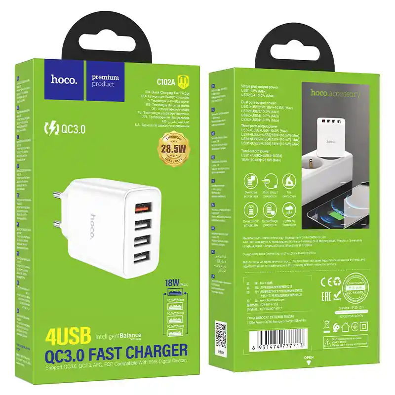 Adaptador Cargador Usb Multipuertos Carga Rapida 28w