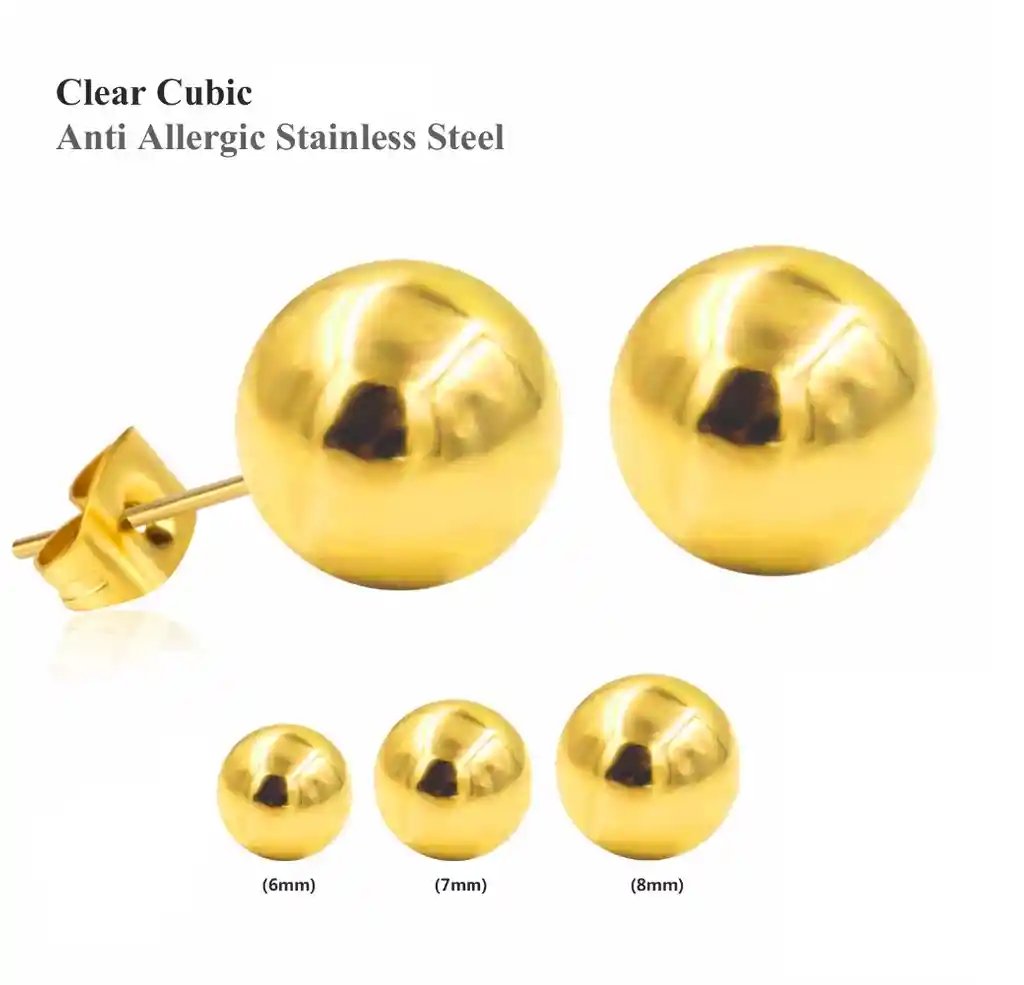 Pendientes Esferas Hipoalergénicos De 4mm Chapados En Oro 14kl