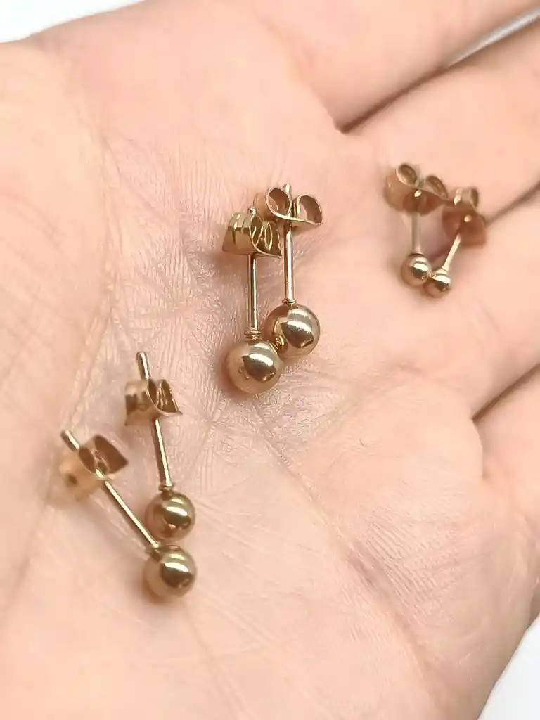 Pendientes 3mm Esferas Bolas Hipoalergenicas Chapadas En Oro Rosa 14kl