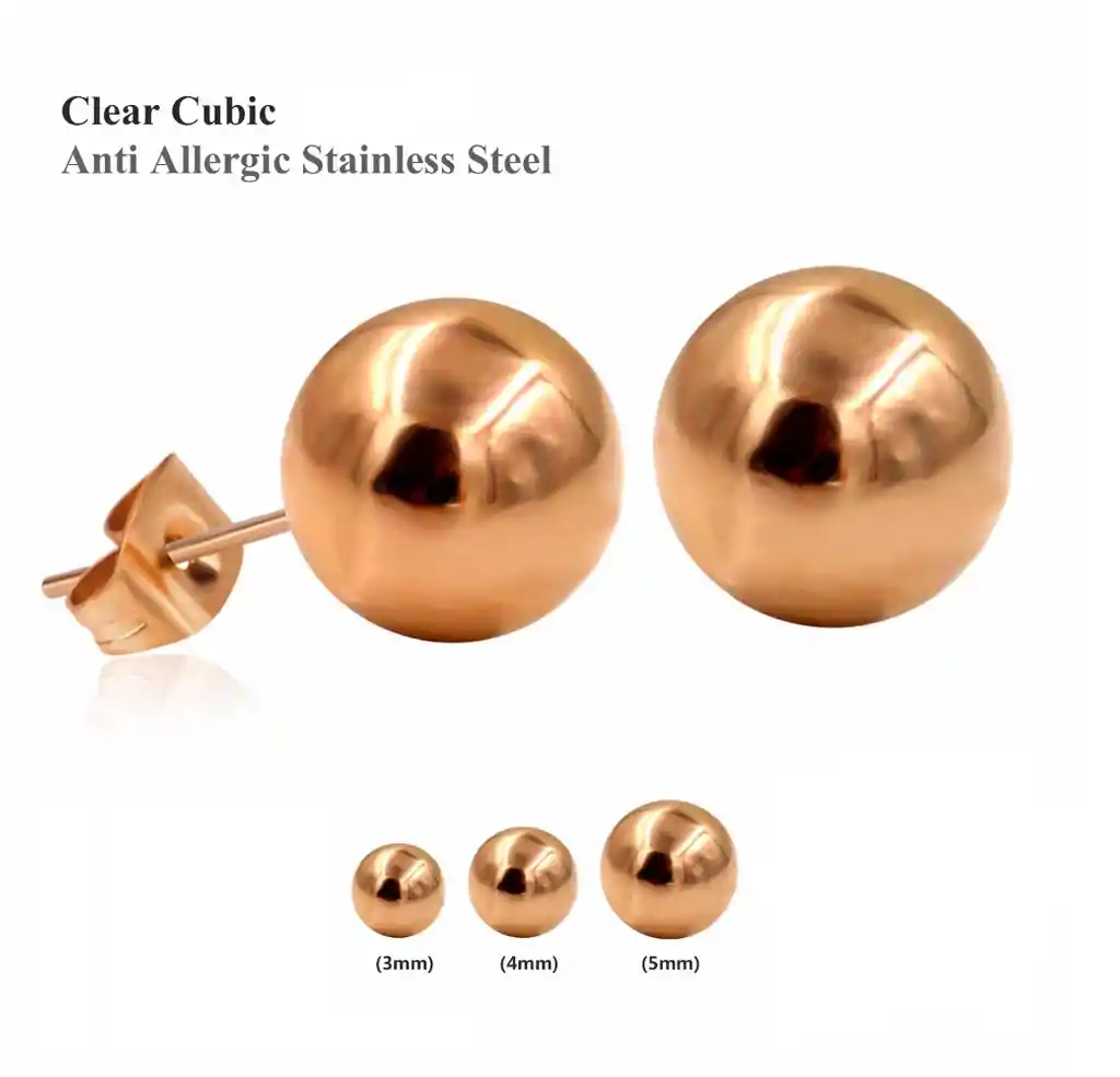 Pendientes 3mm Esferas Bolas Hipoalergenicas Chapadas En Oro Rosa 14kl