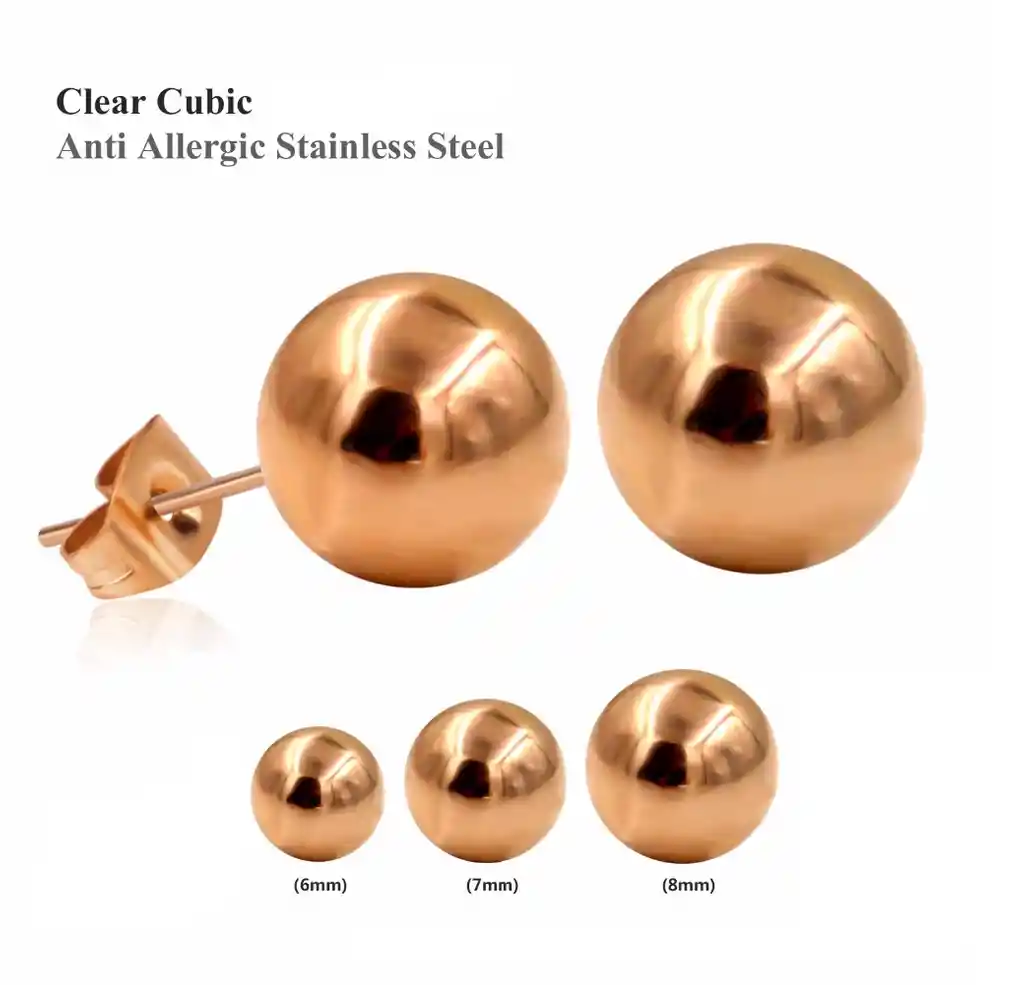 Pendientes 7mm Esferas Bolas Hipoalergenicas Chapadas En Oro Rosa 14kl