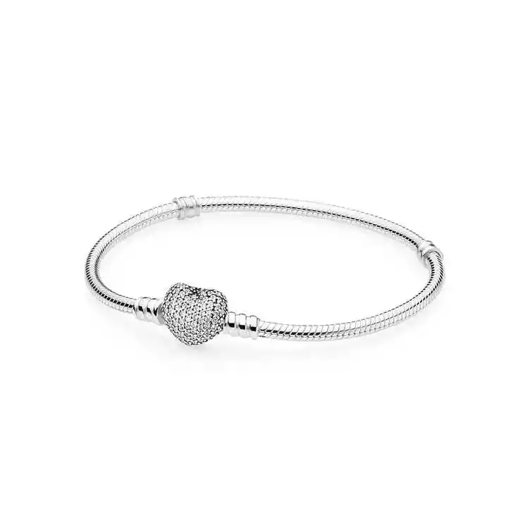 Pulsera Flexible Con Cierre Corazón En Pavé