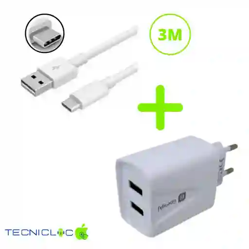 Cable Carga Usb C De 3 Metros Mas Adaptador De Carga