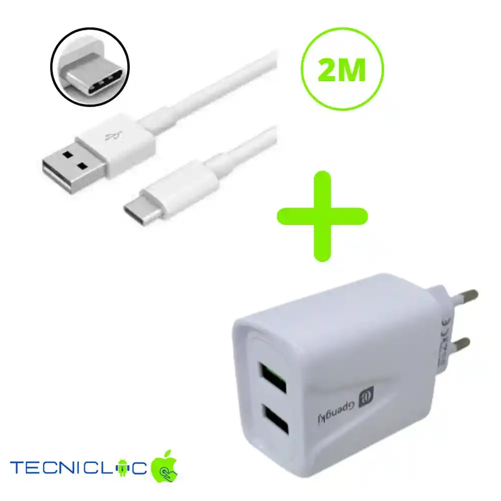 Cable Carga Usb C De 3 Metros Mas Adaptador De Carga