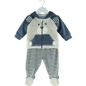 Buzo Plush Gris Con Rayas 3-6m