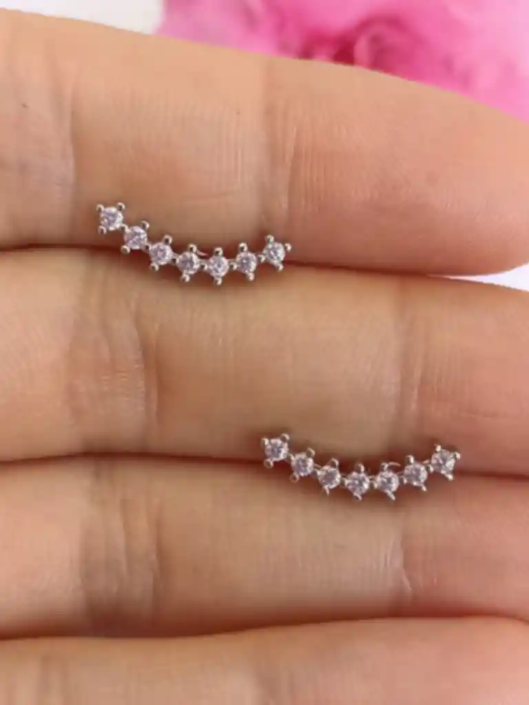 Pendientes Curvos Zirconio Rosa Hipoalergénicos Con Tapa De Seguridad Piercing Helix