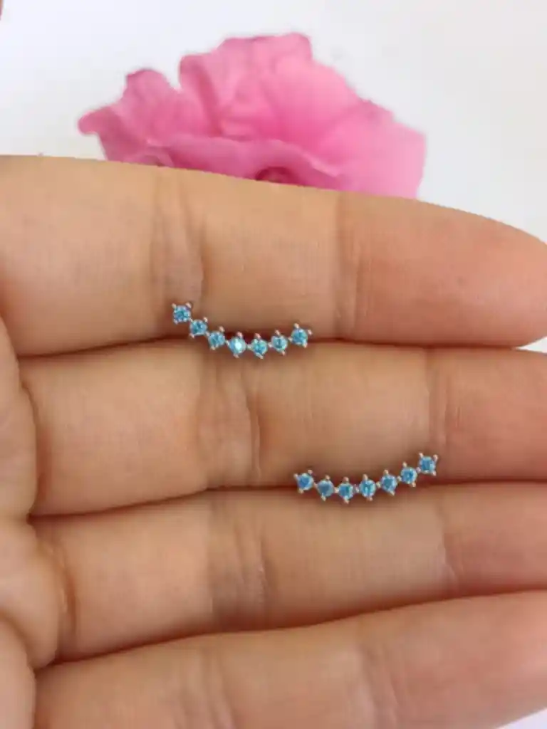 Pendientes Curvos Zirconio Celeste Hipoalergénicos Con Tapa De Seguridad Piercing Helix