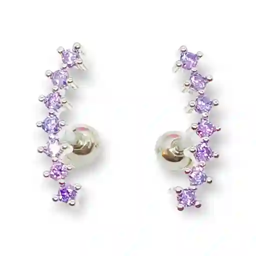 Pendientes Curvos Zirconio Lila Hipoalergénicos Con Tapa De Seguridad Piercing Helix