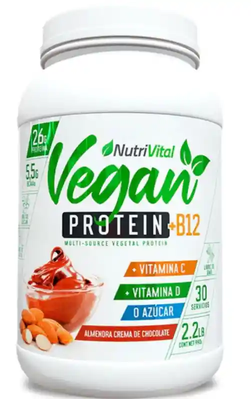 Vegan Protein + B12 2.2 Lbs 30 Serv Sabor Almendra Crema De Chocolate