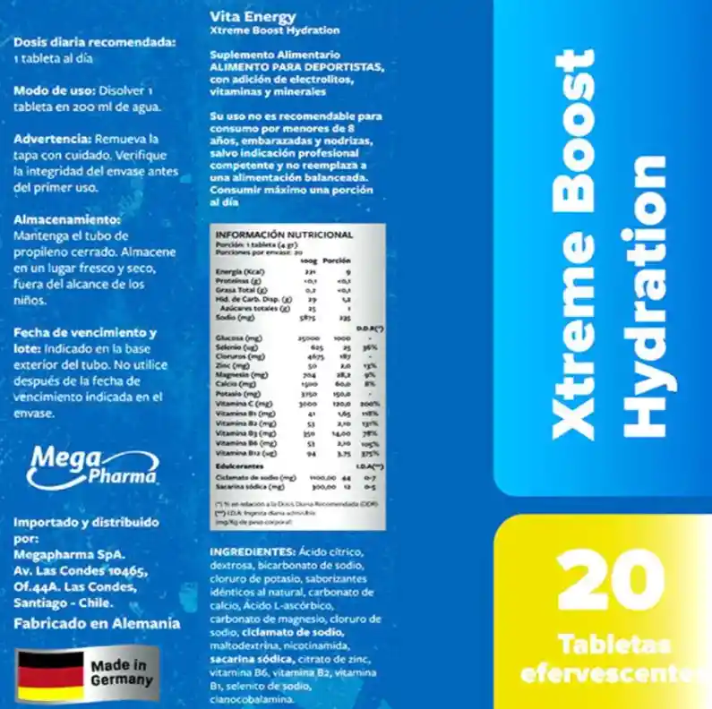 Xtreme Boost Hydration 20 Tabs Efervescentes Sabor Limón