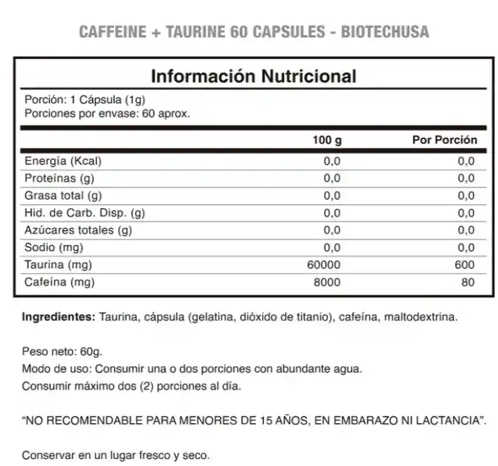 Caffeine + Taurine 60 Caps