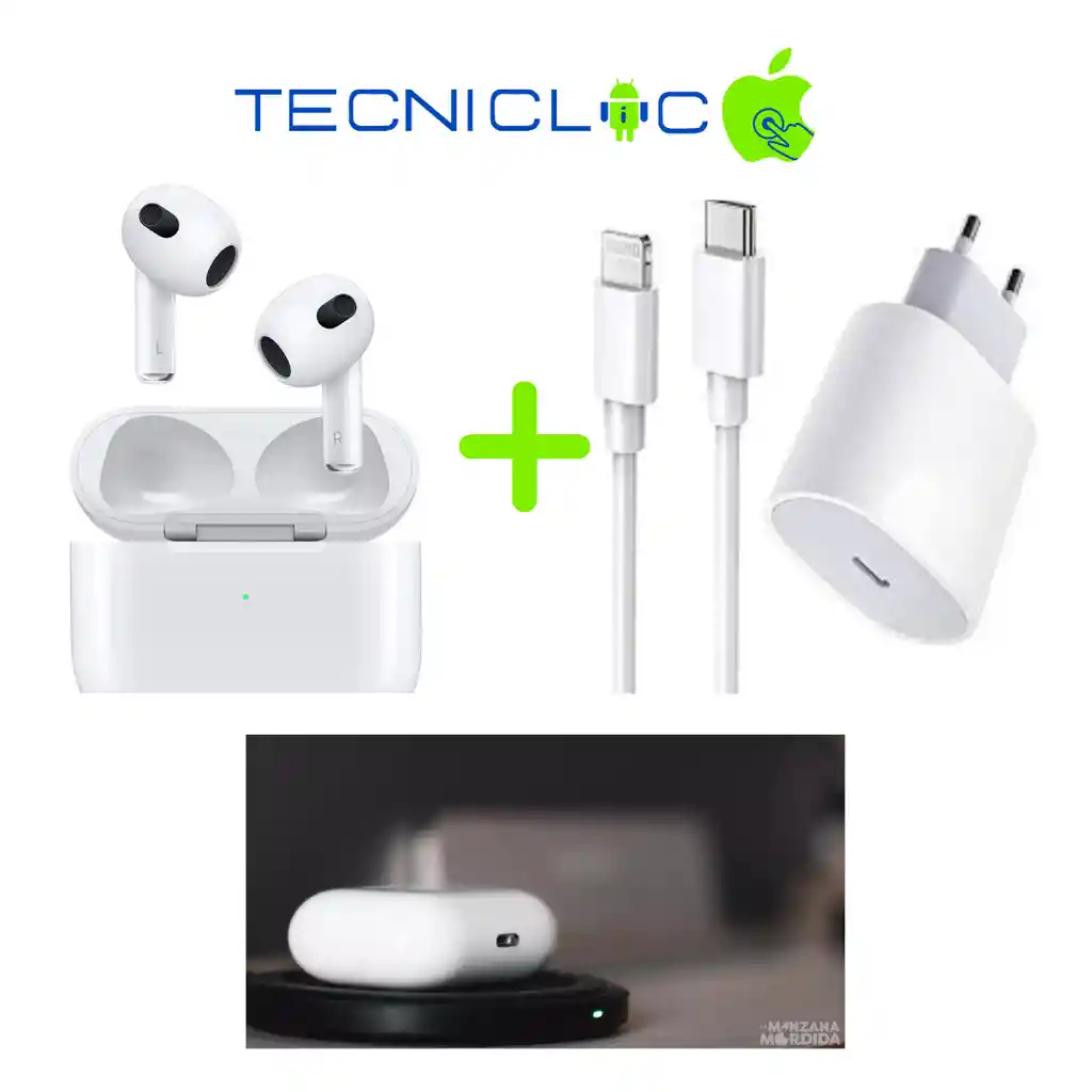 Kit Promocion De Audifonos Airpods 3ra Generacion Mas Un Cargador Certificado