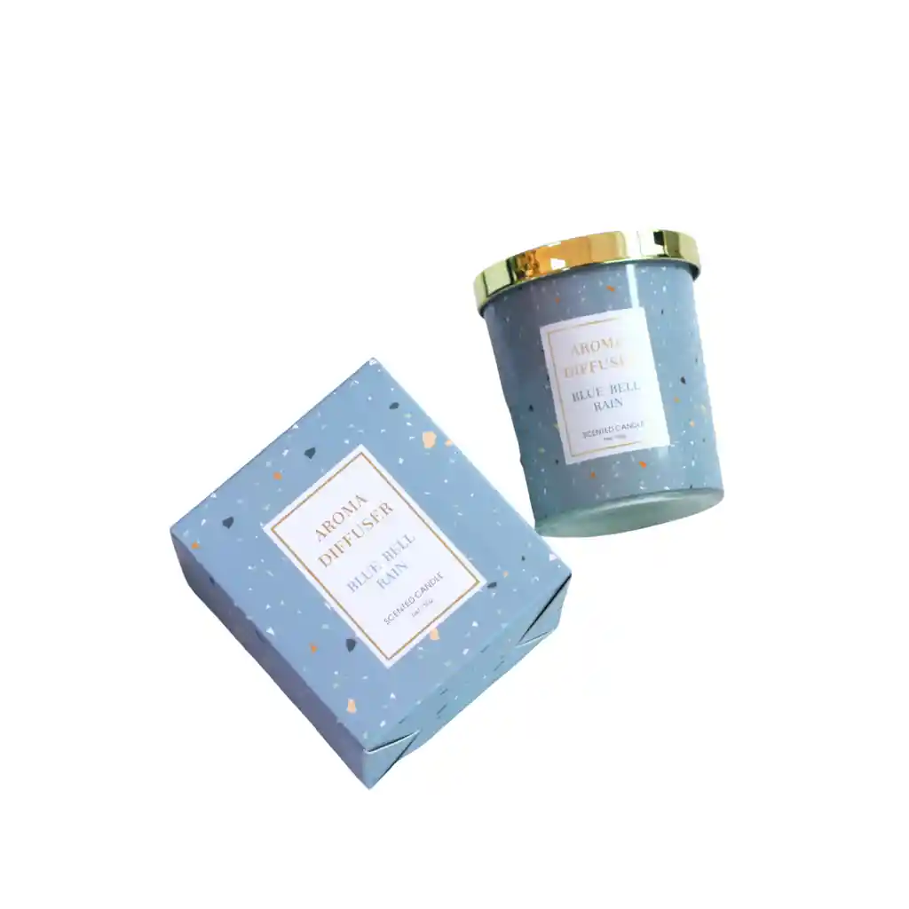 Vela De Terrazo De 150g Con Tapa Dorada Aroma Bluebell Rain