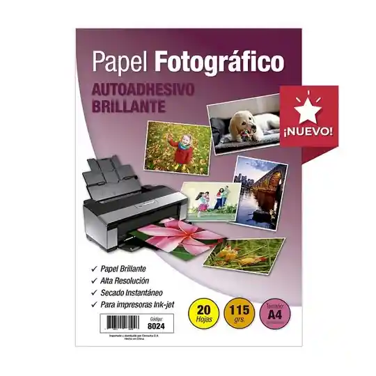 Papel Fotográfico Inkjet - A4 Autoadhesivo Brillante 115 Gr 20 Hojas