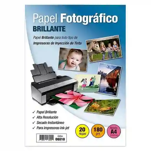 Papel Fotográfico Inkjet - A4 Brillante 180 Gr 20 Hojas