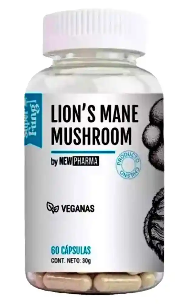 New Pharma · Lion's Mane Mushroom (vegano) 60 Caps - Hongo Melena De León