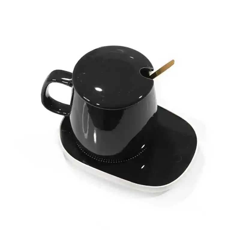 Taza De Café Negra Con Calentador Eléctrico