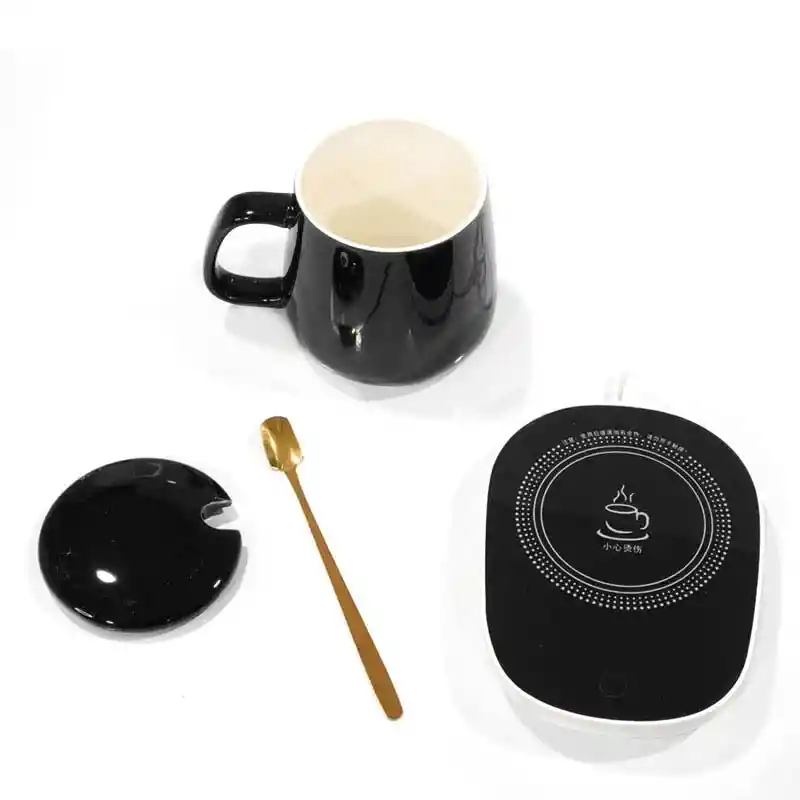 Taza De Café Negra Con Calentador Eléctrico