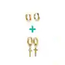 Pack De Aros Argollas Cruz Doble Uso Chapadas En Oro 18k