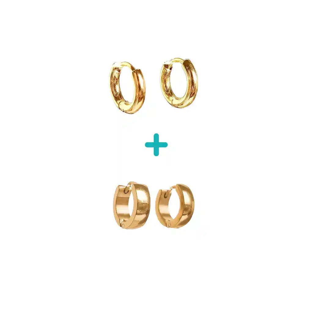 Pack Aros 2 Par De Argollas Lisa Piercing Chapada En Oro 18k