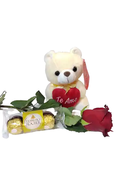 Oso De Peluche 16cms Con Rosa Y Ferrero Rocher