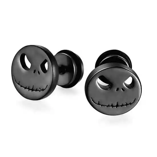 Aros Acero Negro Tunel Calavera Jack Skellington Par