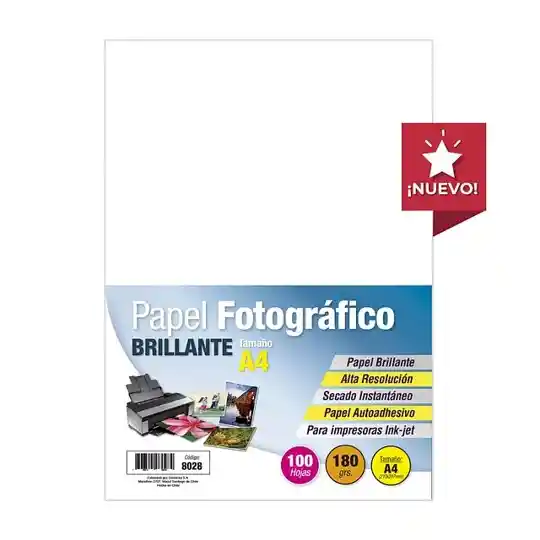 Papel Fotográfico Inkjet - A4 Brillante 180 Gr 100 Hojas