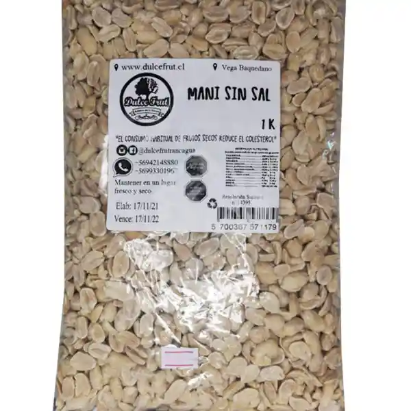 Maní Tostado Sin Sal 500 Gr