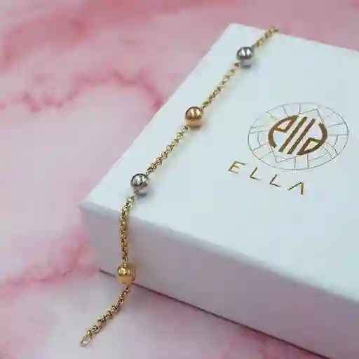 Pulsera Bolitas Tricolor Oro 18k