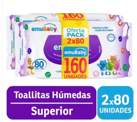 Toallitas Humeda Emuwipes 2x80 Un. 4 Pack (8 Unidades)
