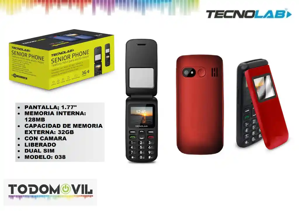 Telefono Senior Tecnolab Tl038 Rojo