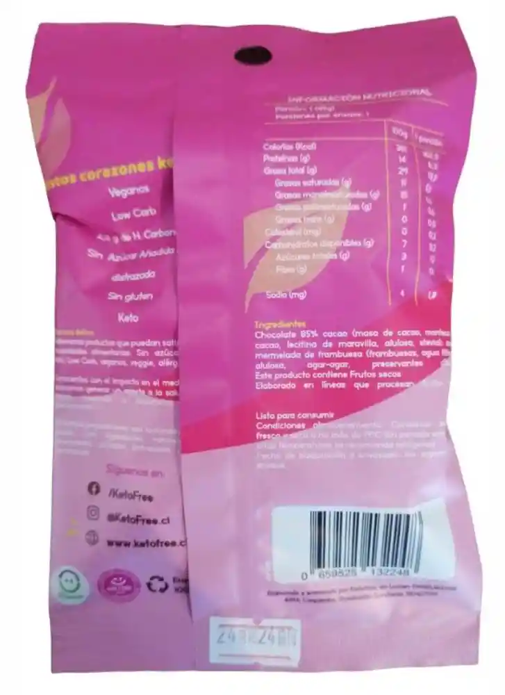 Keto Free · Corazón Keto Vegano Maní Frambuesa (sin Gluten) 45g