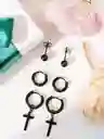 Pack De 3 Pares Aros Argollas Esfera Negras Piercing Oreja