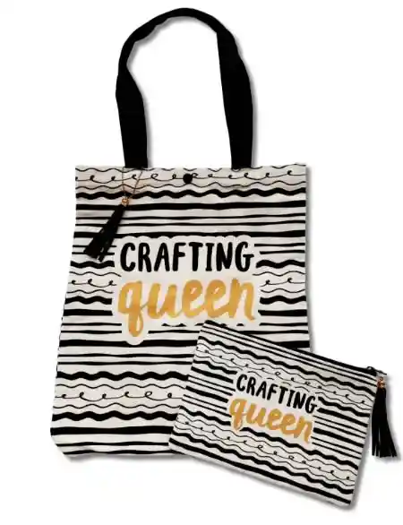 Bolsa De Tela 35.5cm X 40.6cm + Estuche C/mensaje Crafting Queen