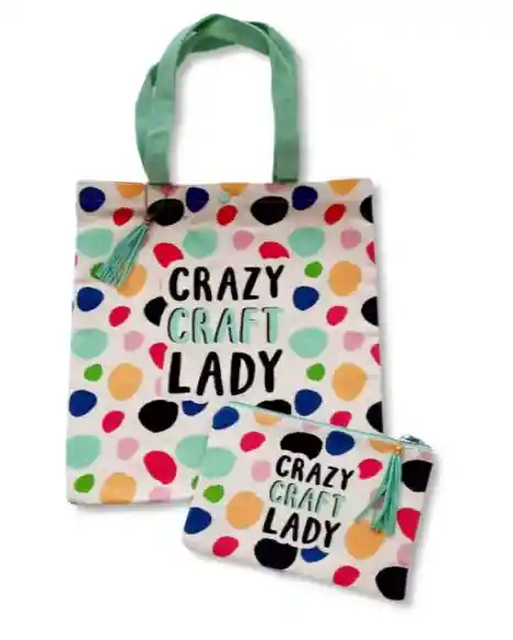 Bolsa De Tela 35.5cm X 40.6cm + Estuche C/mensaje Crazy Craft Lady