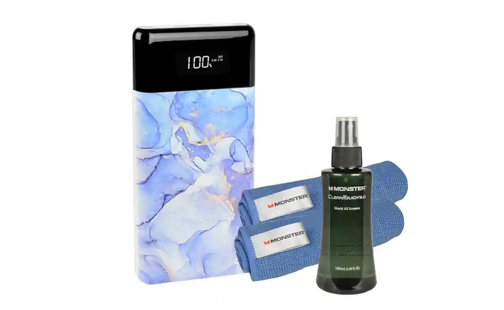 Powerbank Carga Rapida 10000mah Diseño Celeste + Kit De Limpieza Antibacterial 180 Ml Monster