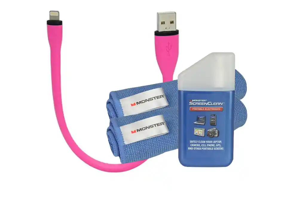 Cable Lightning Flexible + Kit De Limpieza Antibacterial 45 Ml Monster