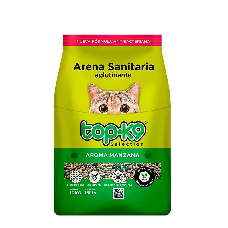 Arena Sanitaria Aglutinante Gato 10 Kg Topk9 Aroma Manzana