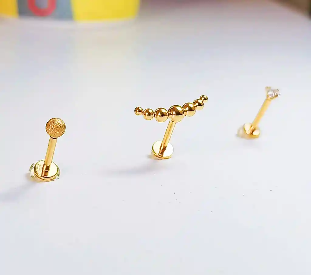 Set Piercing Chapado Oro 18k Nostril Labret Punto Trepador