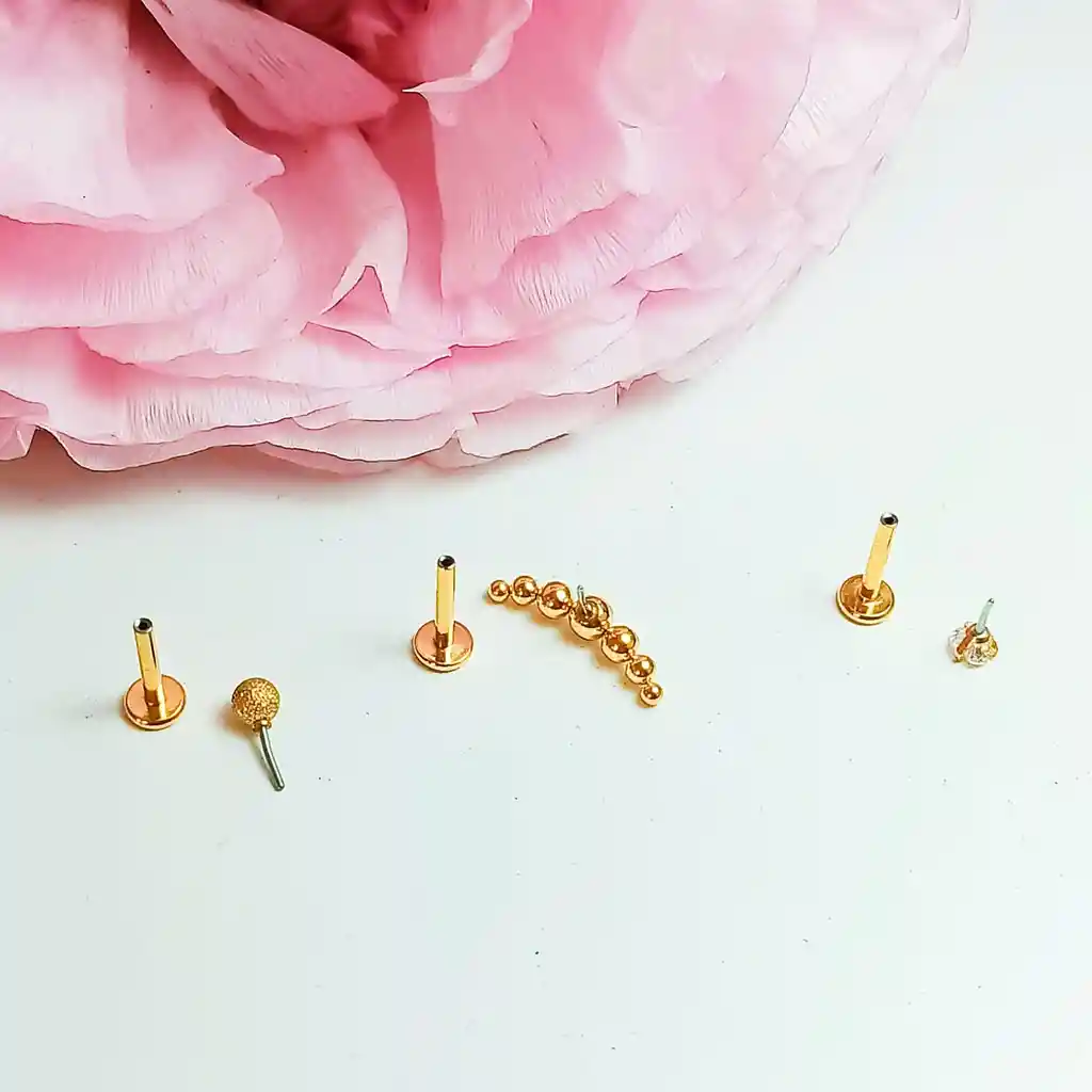 Set Piercing Chapado Oro 18k Nostril Labret Punto Trepador