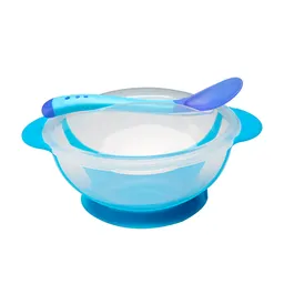 Tazón Plato Con Cubiertos Antideslizante Para Bebe Niños (azul)