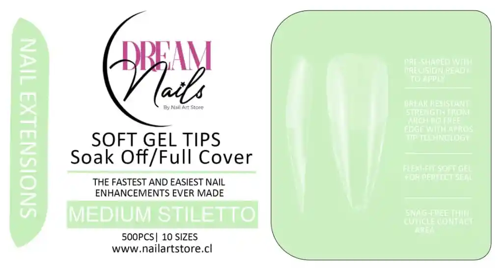 500 Tips Soft Gel Dreams Nails Medium Stiletto (500 U)