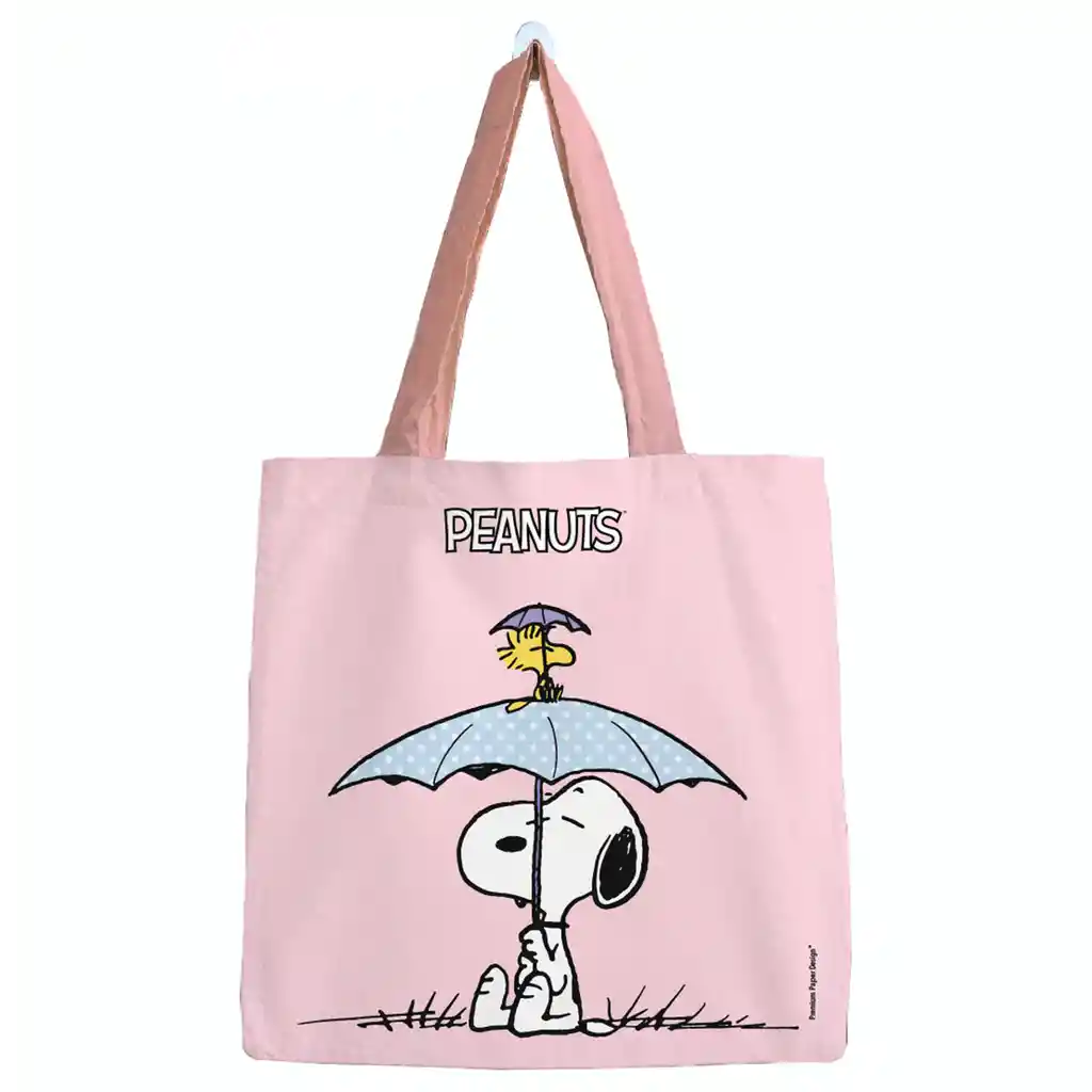 Bolsa Algodón Mediana Snoopy Woodstock Con Paraguas