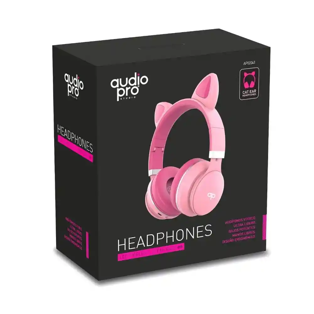 Audifono Orejita Con Luz Bluetooth Super Bass Estéreo Cat Pink