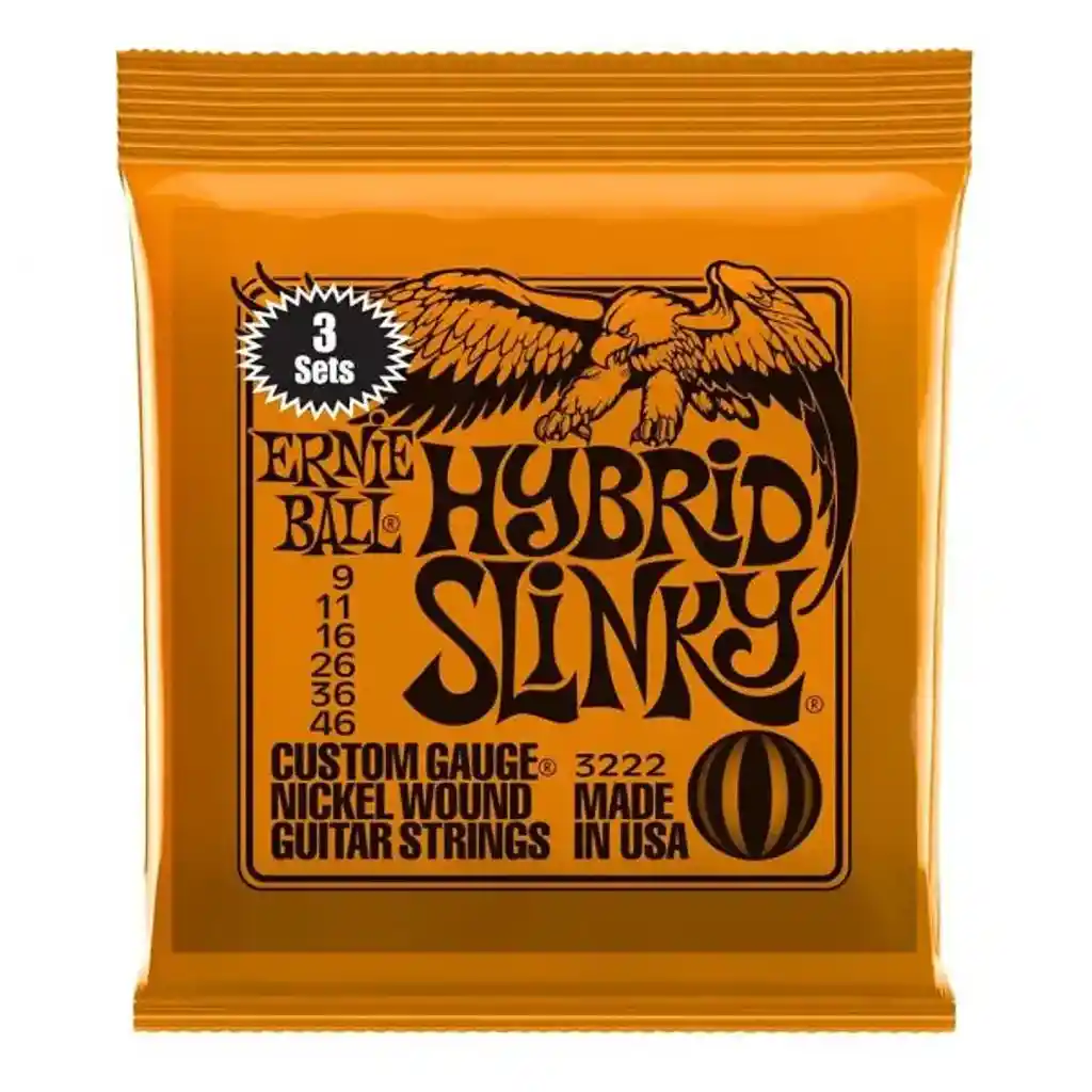 Pack De 3 Set De Cuerdas Para Guitarra Eléctrica Ernie Ball Hybrid Slinky, 09-46