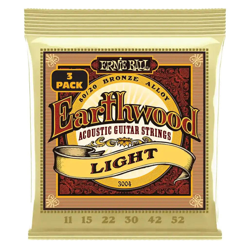 Pack De 3 Cuerdas De Guitarra Acústica Ernie Ball 3004 Earthwood Light, 11-52