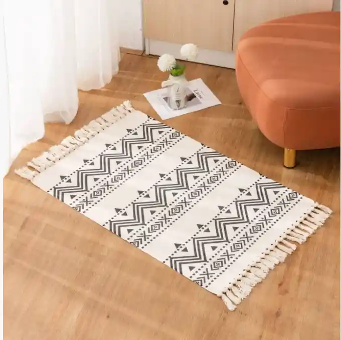 Alfombra De Estilo Étnico Para Dormitorio O Sala De Estar Blanca